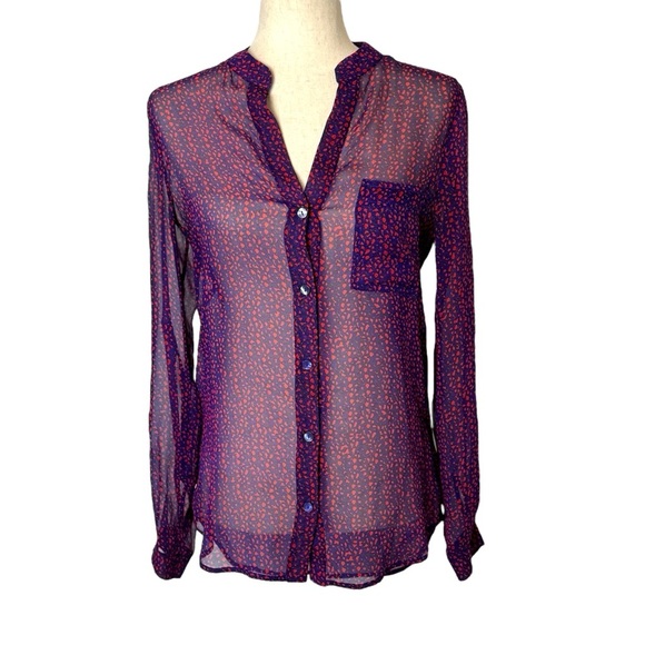 Dian Von Furstenberg silk sheer button down Vibrant purple and Orange Blouse - Picture 1 of 11